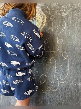 Lewis lure print navy half zip sweatshirt NWT
